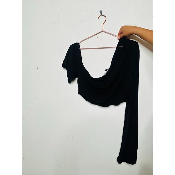 SID NEIGUM Black Cropped One Long Sleeve Asymmetric Party Top size 8 - Picture 2 of 15